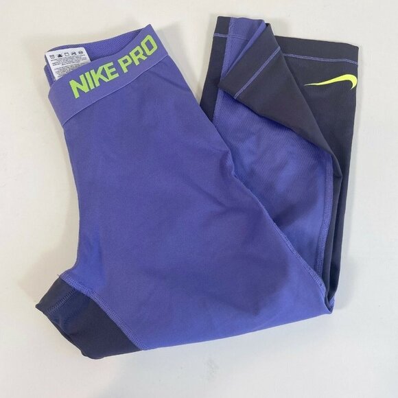 Nike Pro Womens Base Layer Capri Workout Gym Pants Blue XS High Rise 696360-540 - Picture 1 of 10